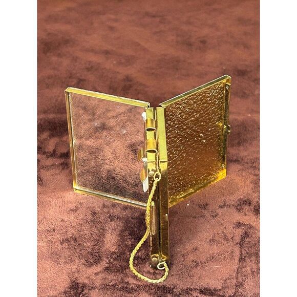 Vintage Gold-Tone Metal & Textured Compact Purse with Mirror & Chain Handle - Picture 3 of 6